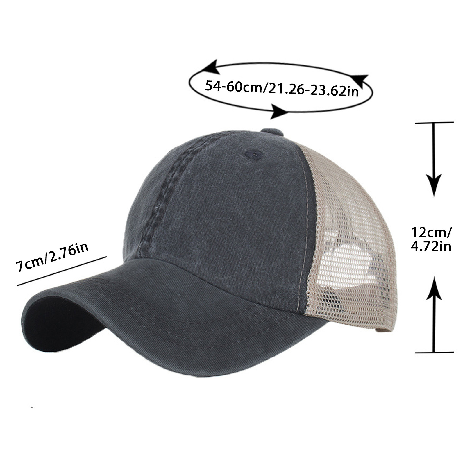 thumbnail image 4 of Gorra de béisbol para hombre - Malla lavada - Sombrero para el sol - Ajustable - Color liso - Talla única - Poliéster, 4 of 5